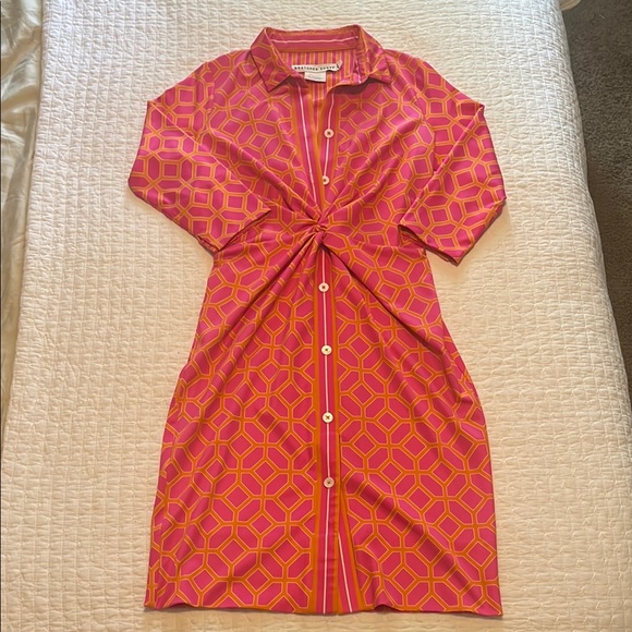 Gretchen Scott Designs Ruched Pink and Orange Dolman Sleeve Dress - Picture 2 of 6